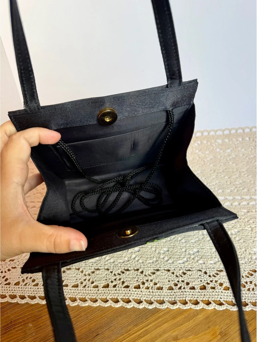 Sasha Black Embroidered Rose Floral Mini Handbag Purse Crossbody Shoulder Bag